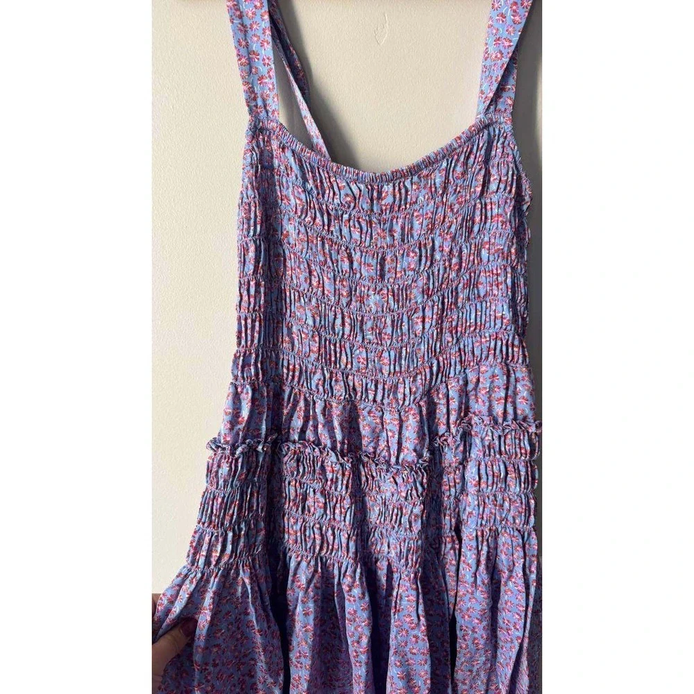 J Crew Floral Smocked Midi Dress Summer Fields Print Boho Resortwear Coquette M